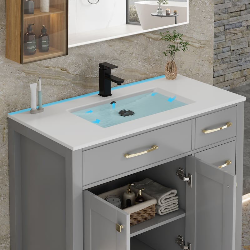 Modern Bathroom Vanity with Sink &amp; Faucet Storage Cabinet Set - On Sale ...